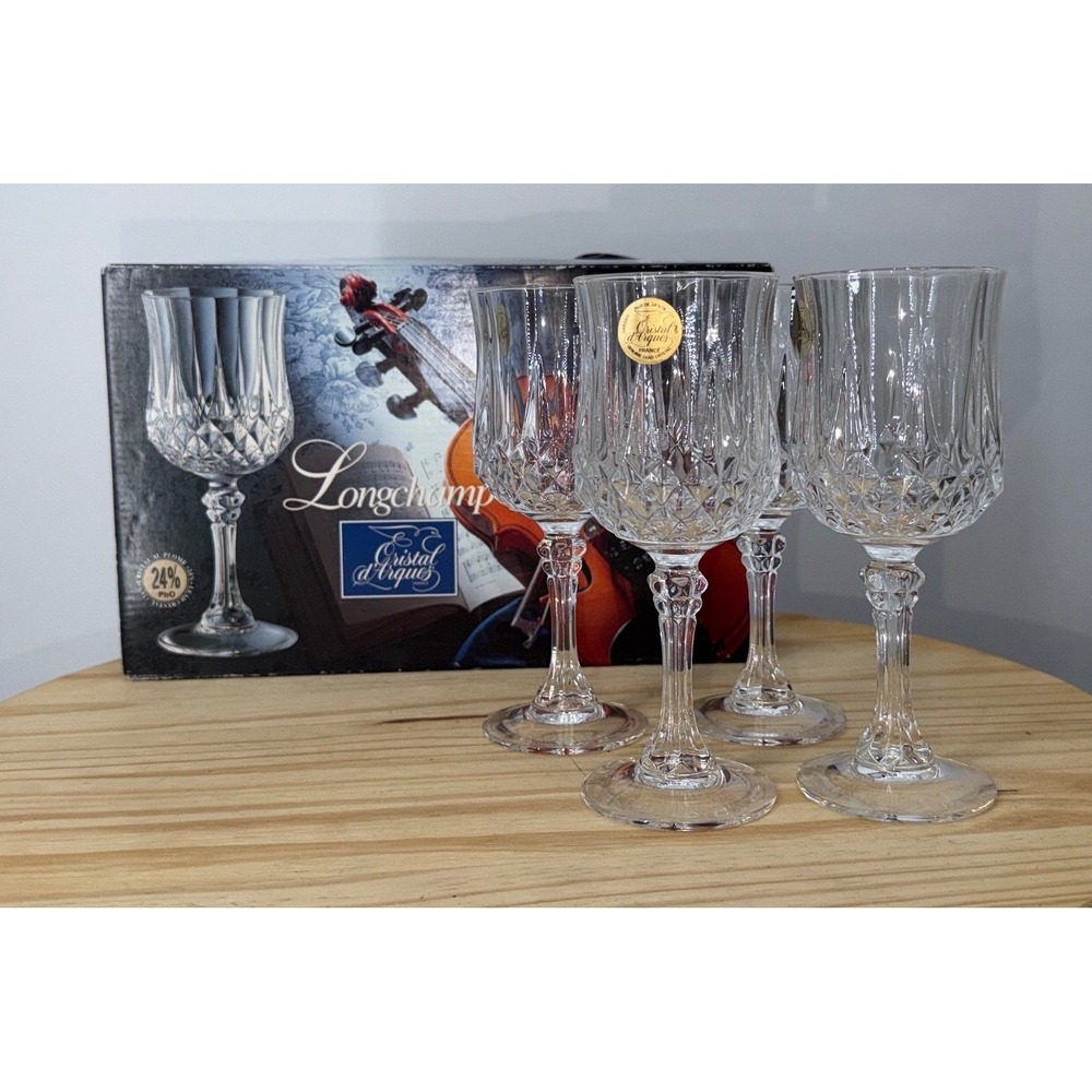 Vintage Cristal d'Arques Longchamp Wine Glasses, Set of 4, 5oz, Crystal, France